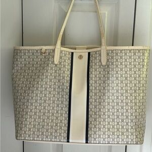Tory Burch Gemini Link Coated Canvas Leather Tote Bag